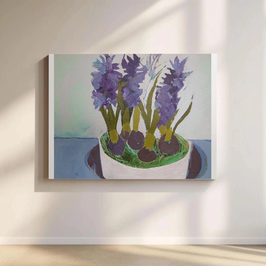 Blue Hyacinth Canvas Wall Art | Impressionist Flower Painting Print | Thick Gallery Wrap Canvas | Spring Botanical Art Gift