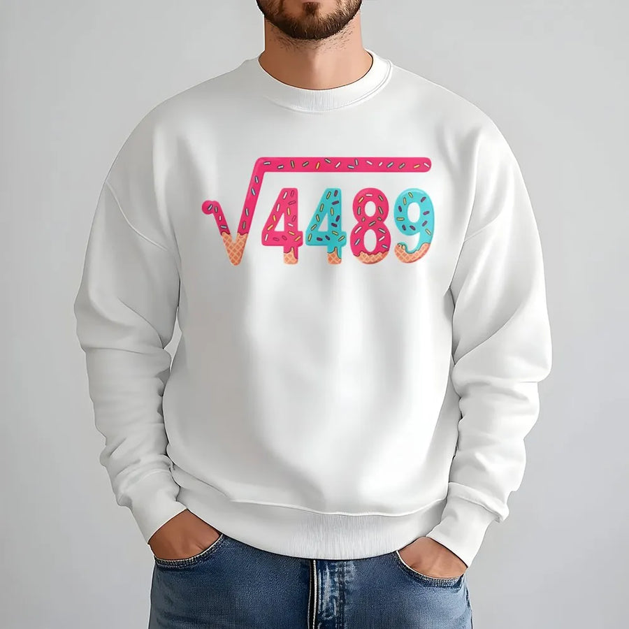 Square Root of 4489 Math Sweatshirt | Ice Cream Drip Number Graphic | Premium Cotton Blend | Funny Gift for Math Teachers and Students