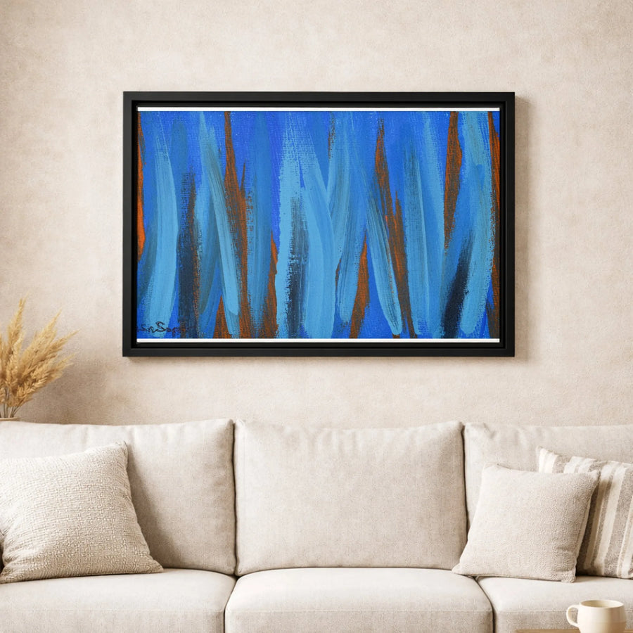 Abstract Wall Art Canvas | Blue and Orange Brushstroke Painting | Premium Gallery Wrapped Decor | Modern Home Office Statement Piece
