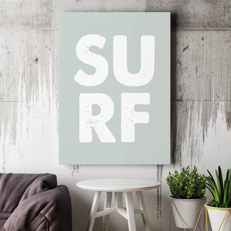 Surf Vertical Canvas Print | Minimalist Bold Typography | Premium Gallery Wrap Canvas | Modern Beach House Wall Decor Gift for Surfer