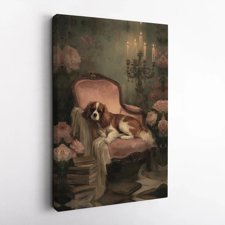 Cavalier King Charles Spaniel Canvas Art | Dark Academia Dog Portrait | Gallery Quality Framed Print | Collector's Gift for Dog Lover