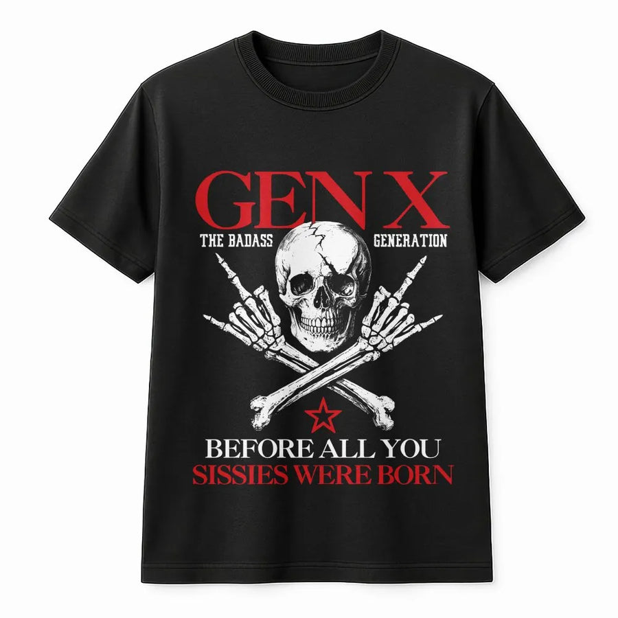 Gen X Badass Generation T-Shirt | Sarcastic Skull Graphic Quote | Premium Cotton-Blend | Funny 1980s Birthday Gift for Gen Xer