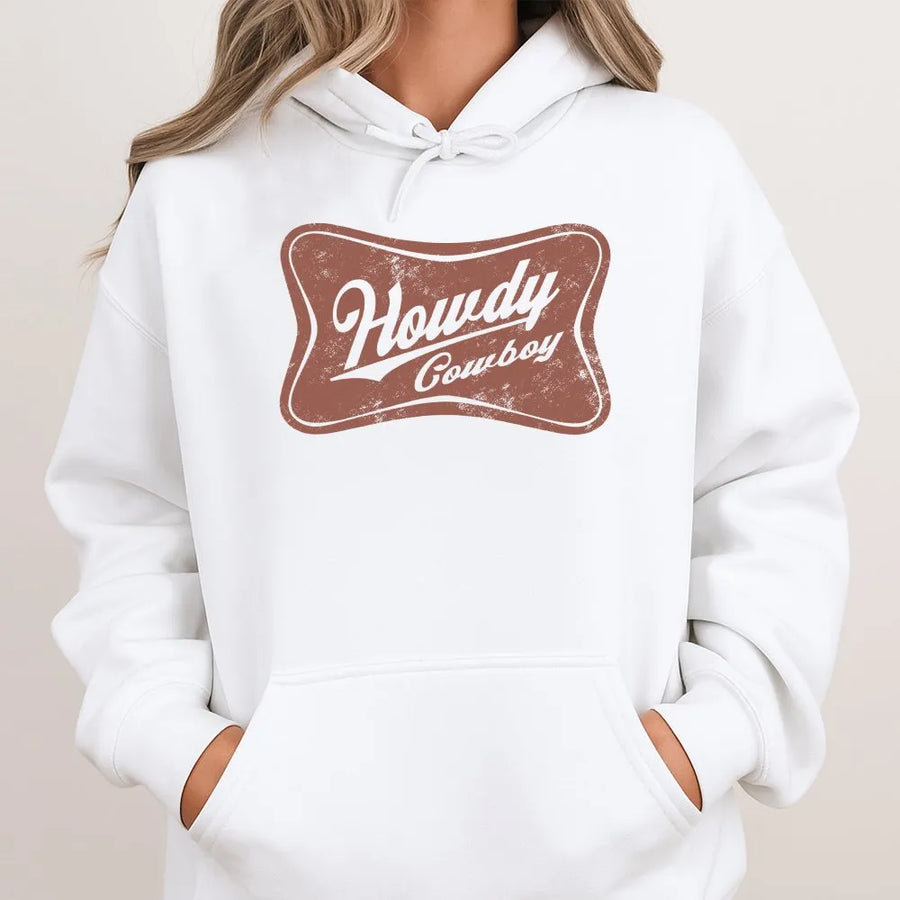 Howdy Cowboy Hoodie | Vintage Western Retro Graphic | Soft Cotton Tee | Country Concert Gift for Cowgirl