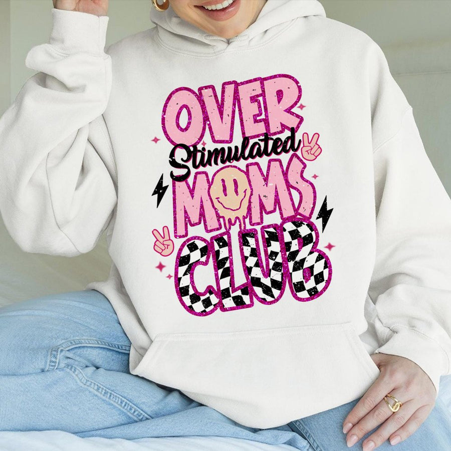Over Stimulated Moms Club Hoodie | Retro Checkerboard Aesthetic | Premium Cotton Blend | Funny Mom Life Gift For Tired Moms