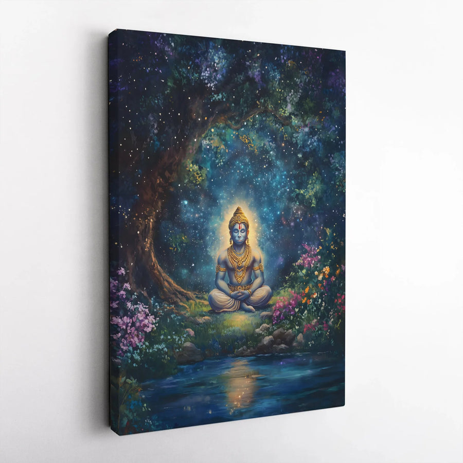 Lord Hanuman Canvas Art | Meditating Spiritual Wall Decor | Premium Fade-Resistant Print | Zen Home & Office Gift