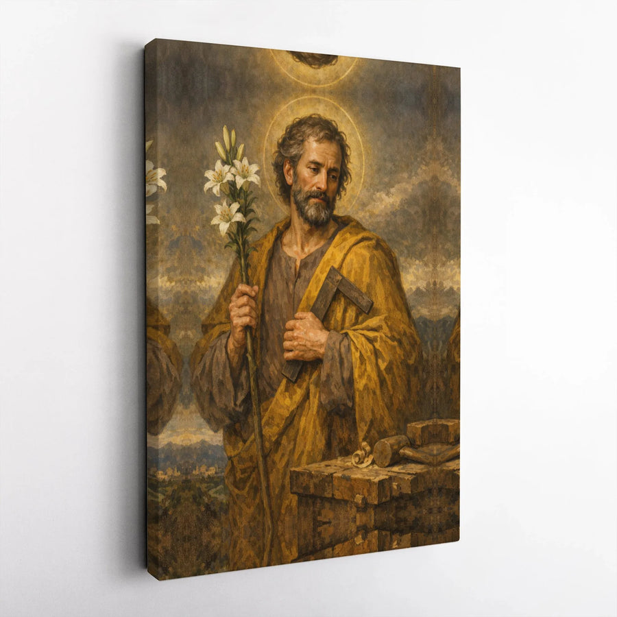 Saint Joseph Canvas Wall Art | Patron Saint of Workers Portrait | Premium Gallery Wrapped Canvas | Catholic Home Decor Gift for Dad