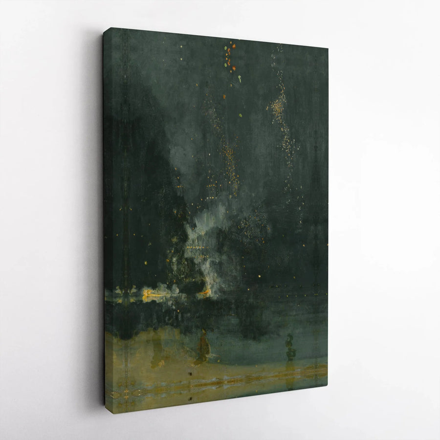 Nocturne in Black and Gold Canvas Wall Art | Impressionist Falling Rocket Print | Gallery-Quality 1.25 Inch Thick Frame | Fine Art Decor for Home