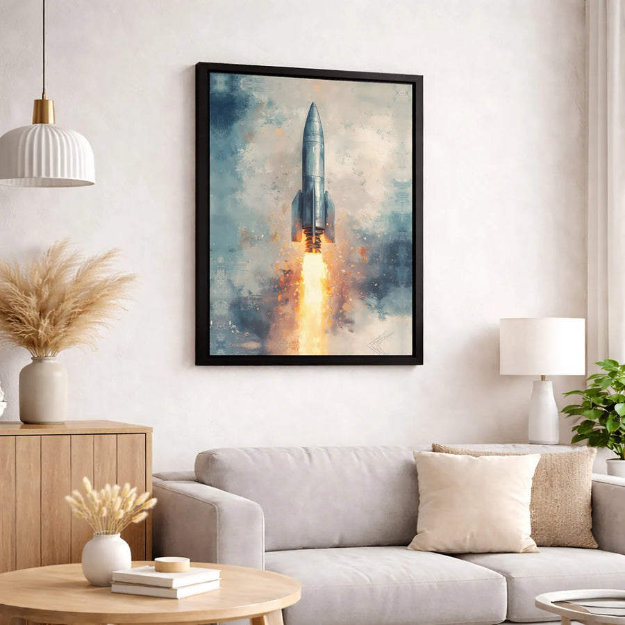 Rocket Ship Wall Art | Abstract Blast Off Canvas Print | 1.25 Inch Gallery Wrap | Modern Space Decor Gift for Kids and Teens Room