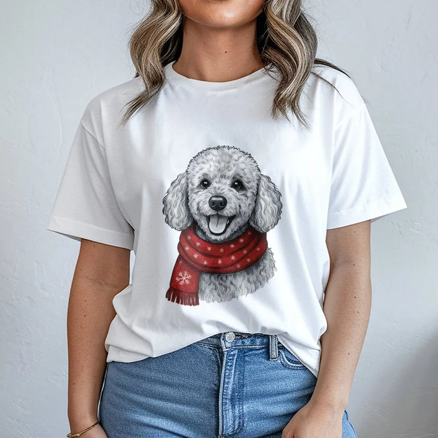 Poodle Christmas T-Shirt | Festive Snowflake Scarf Design | Premium Cotton Unisex Tee | Cute Dog Lover Holiday Gift
