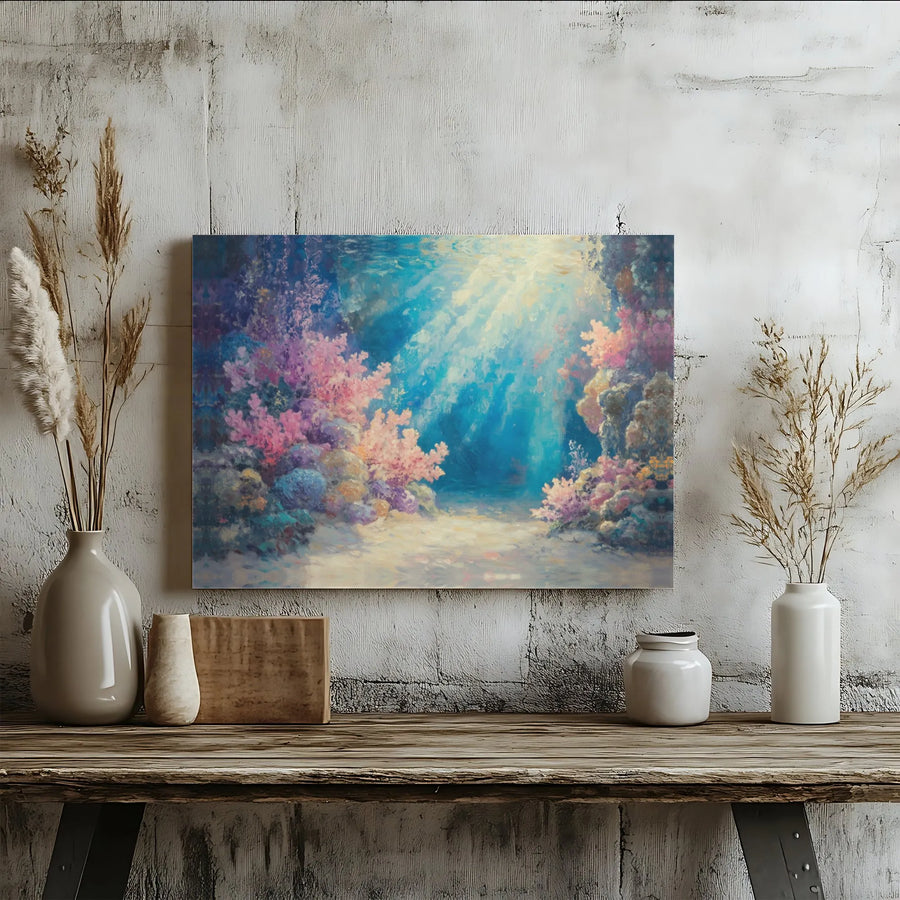 Underwater Coral Reef Canvas Wall Art | Impressionist Ocean Seascape Print | Premium Gallery-Wrapped 1.25" Profile | Coastal Home Decor for Living Room