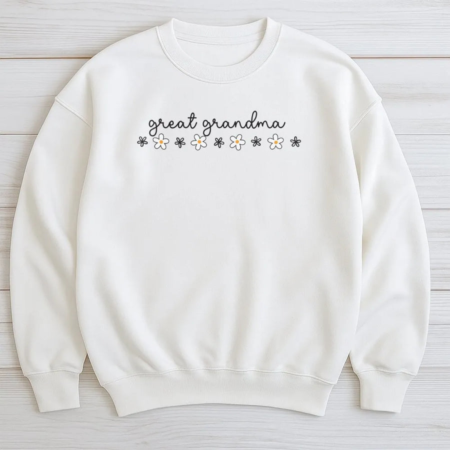 Great Grandma Sweatshirt | Minimalist Floral Daisy Design | Soft Cotton Blend | Pregnancy Reveal Gift for New Great Grandmother