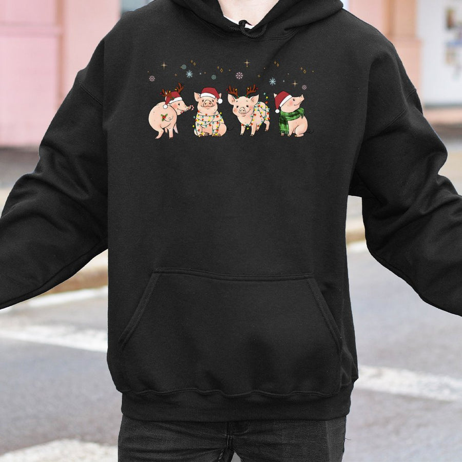 Christmas Pig Hoodie | Cute Festive Farm Animal Illustration | Soft Cotton-Poly Blend | Merry Pigmas Gift for Animal Lovers