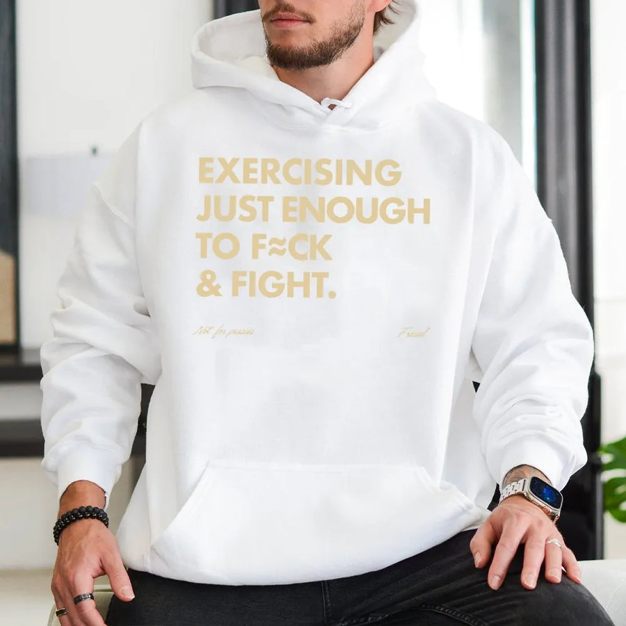 Funny Workout Hoodie | Exercising Just Enough Quote | Premium Cotton Blend Streetwear | Sarcastic Gym Gift for Men and Women