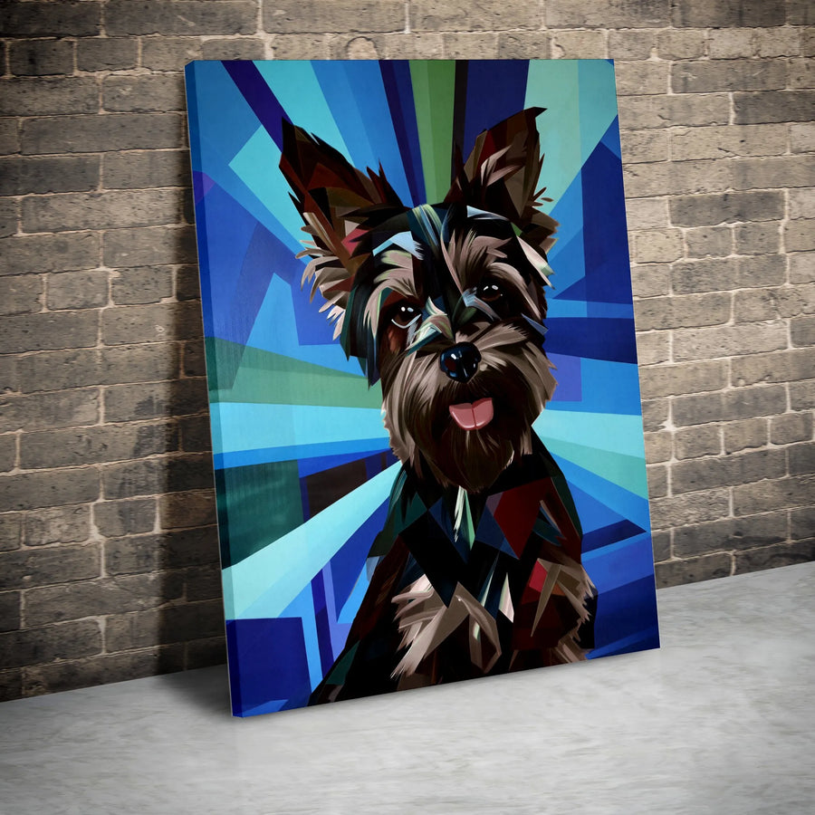 Yorkshire Terrier Canvas Wall Art | Geometric Dog Portrait | Thick Gallery Wrapped Canvas | Premium Gift for Dog Lovers