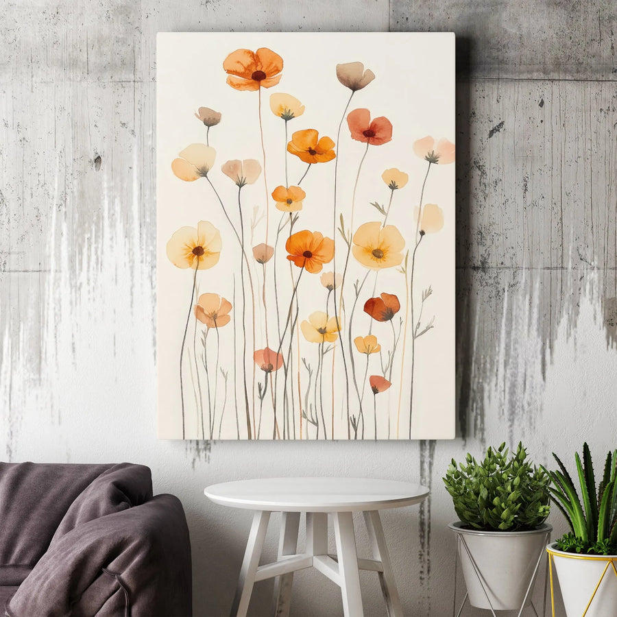 Watercolor Wildflower Canvas Wall Art | Orange and Yellow Floral Print | Gallery Quality Thick Profile | Modern Home Decor Gift