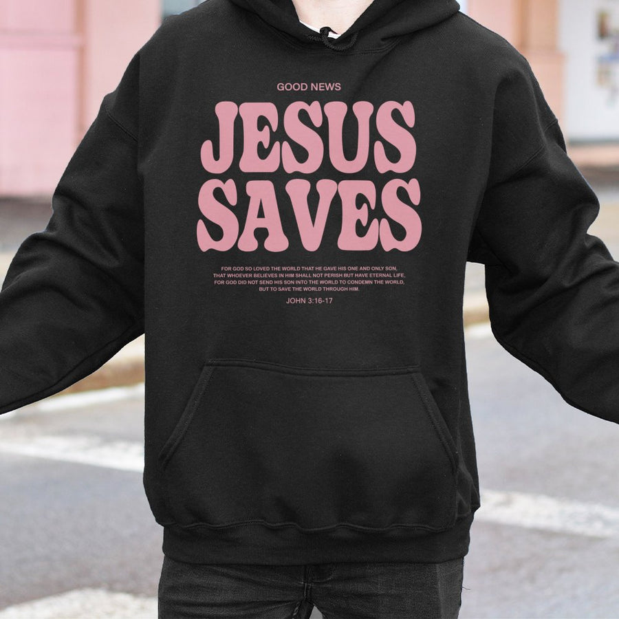 Jesus Saves Hoodie | Faith Christian Streetwear | Premium Cotton Blend | Oversized Aesthetic Gift for Believers and Church Apparel