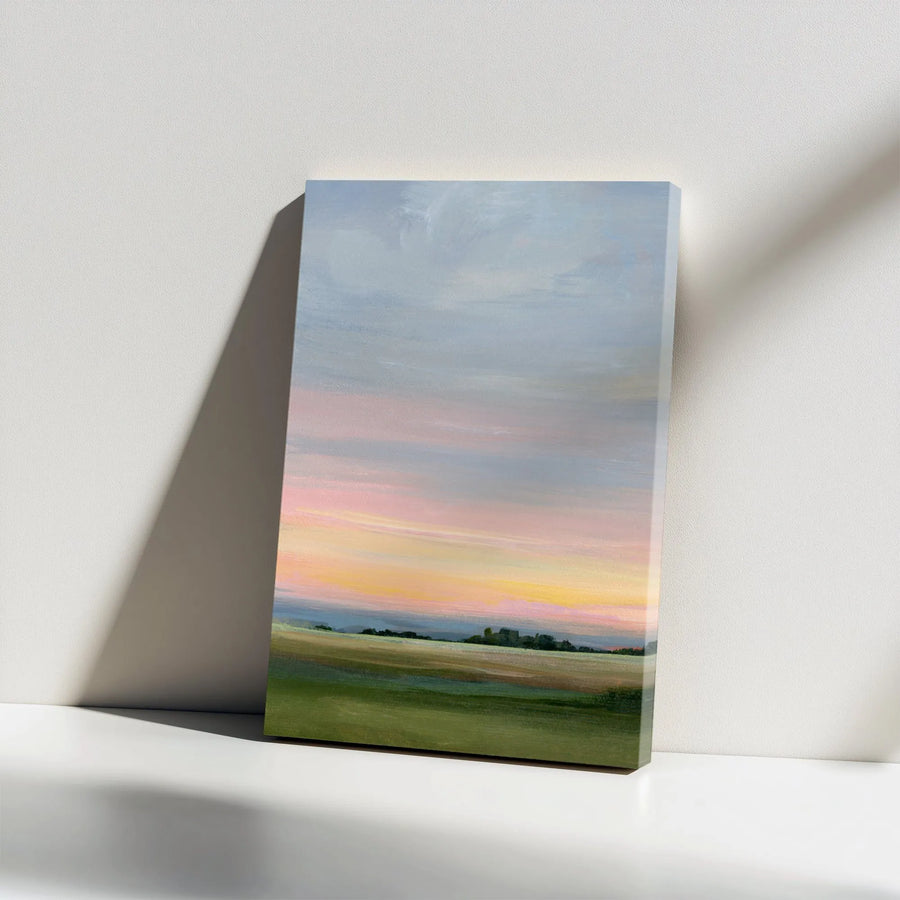 Abstract Landscape Vertical Canvas | Pastel Sunset Over Green Hills | Premium Thick Gallery Wrap Canvas | Limited Edition Modern Home Decor