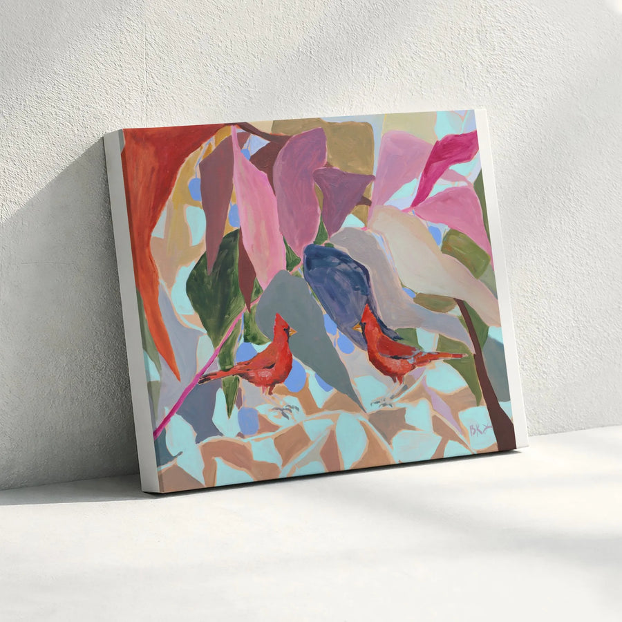 Cardinal Birds Canvas Wall Art | Abstract Soulmate Painting Print | Premium Fade-Resistant Canvas | Modern Bird Lover Home Decor Gift