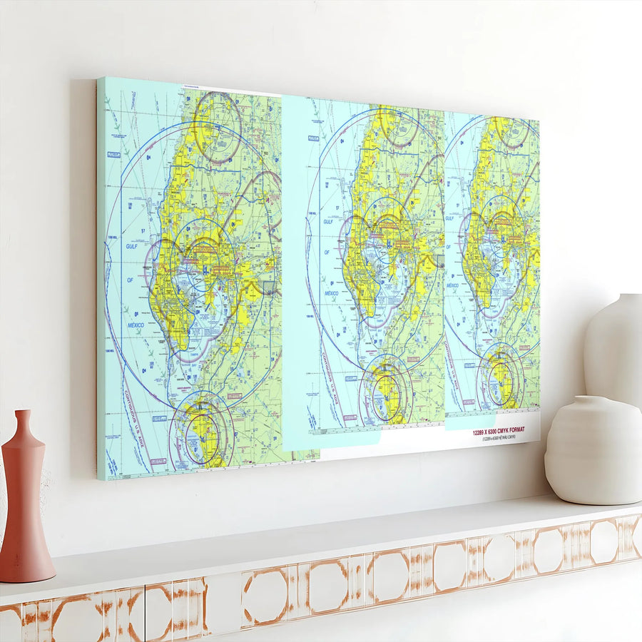 Tampa Bay Clearwater VFR Aviation Chart Horizontal Canvas | Vintage Pilot Sectional Map Art, 1.25" Gallery Wrap | Premium Fade-Resistant Print | Unique Gift for Pilots & Aviation Enthusiasts