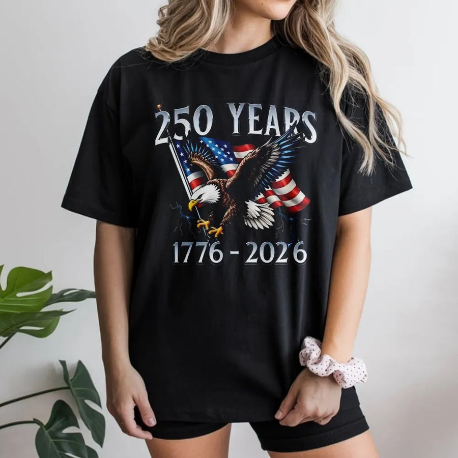 Patriotic 250th Anniversary T-Shirt | American Eagle & Flag 1776-2026 Graphic | Premium Cotton-Poly Blend | Collector's Gift for Patriots