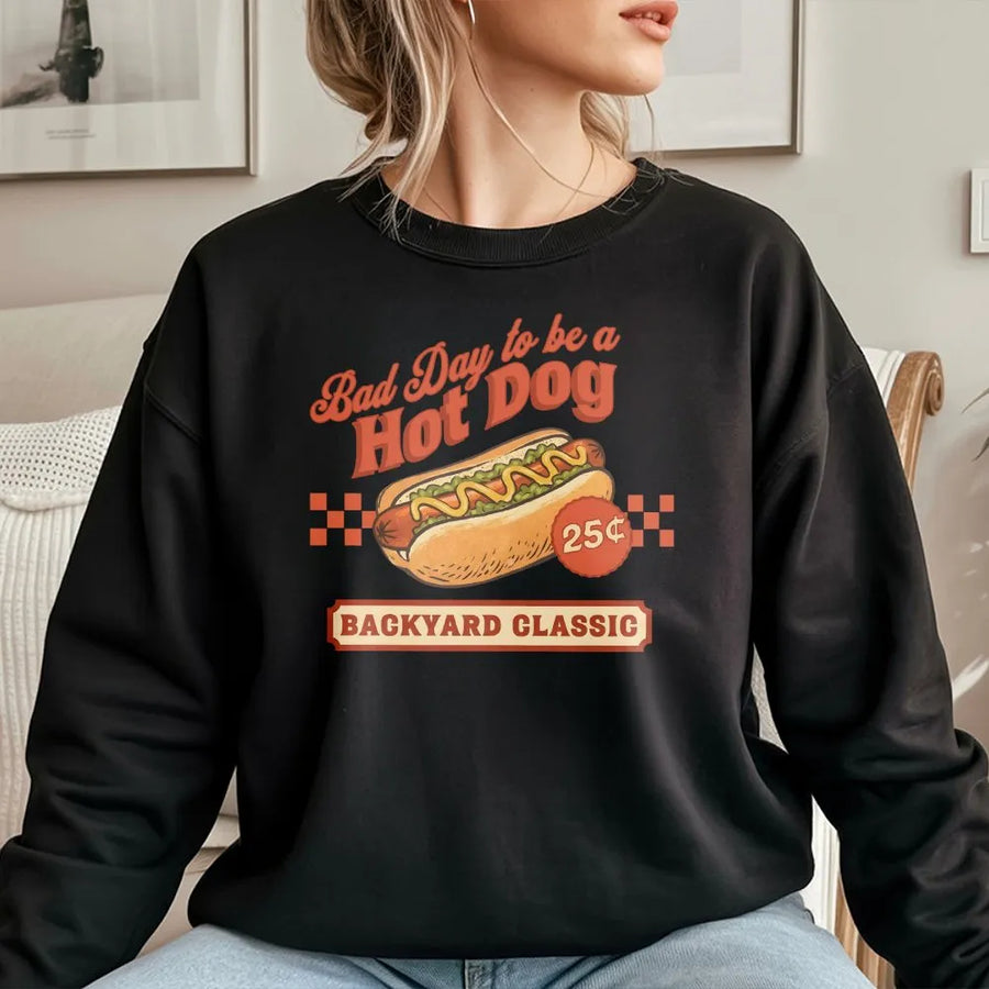 Funny Hot Dog Sweatshirt | Retro BBQ Graphic Pullover | Premium Soft Cotton Blend | Patriotic Summer Cookout Gift for Foodies