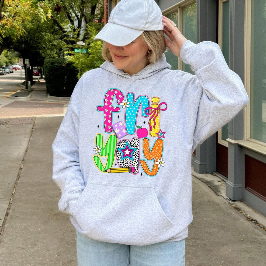 Friyay Teacher Hoodie | Preppy Retro School Supplies Design | Cotton-Poly Premium Blend | Gift for Teachers and Educators