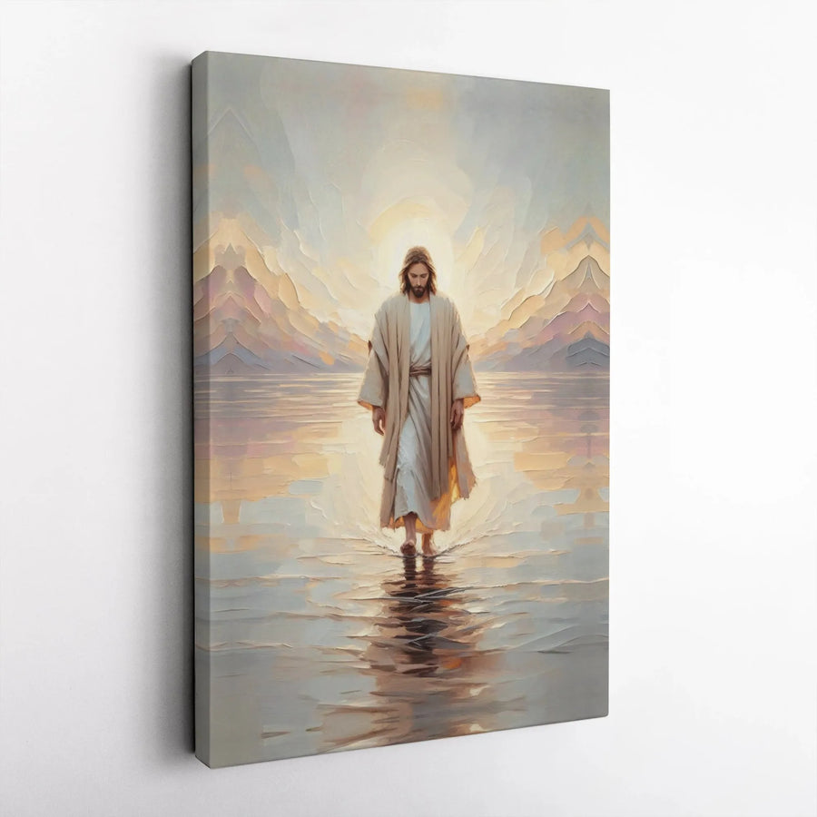 Jesus Walking On Water Canvas Wall Art | Serene Sunrise Religious Print | Premium Gallery Wrapped Decor | Christian Gift For Home Or Office