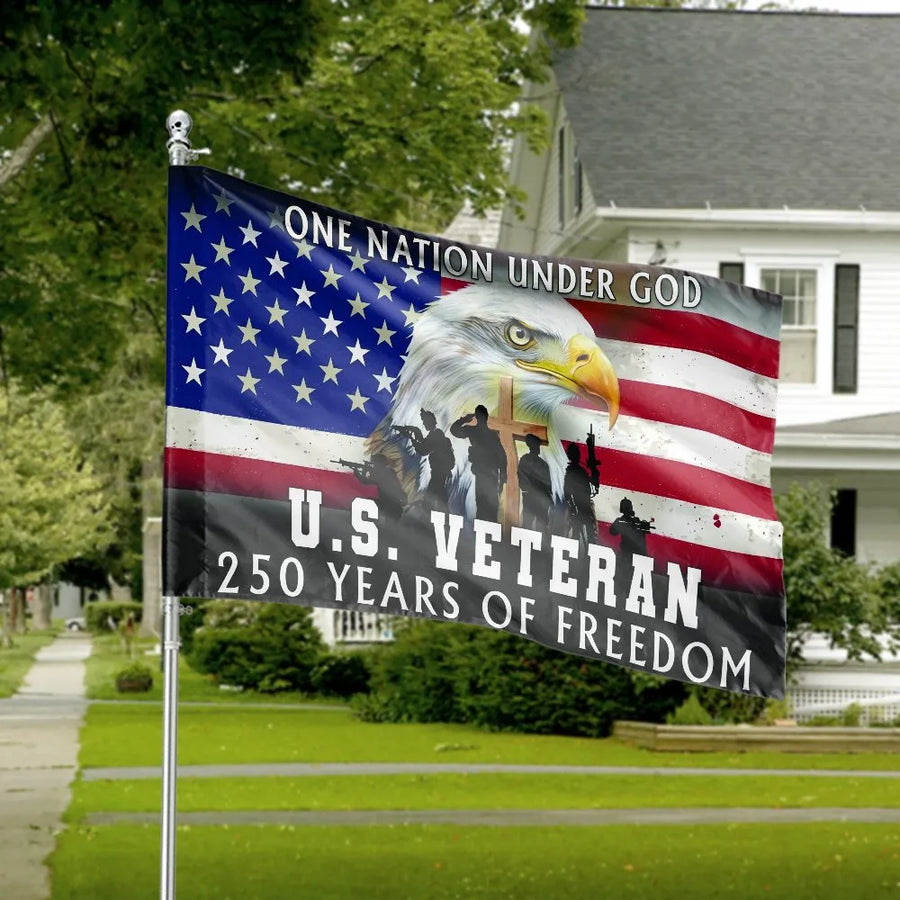 Patriotic US Veteran House Flag | 250 Years of Freedom Eagle Design | Double Sided Premium Polyester | Commemorative Gift for Military Families