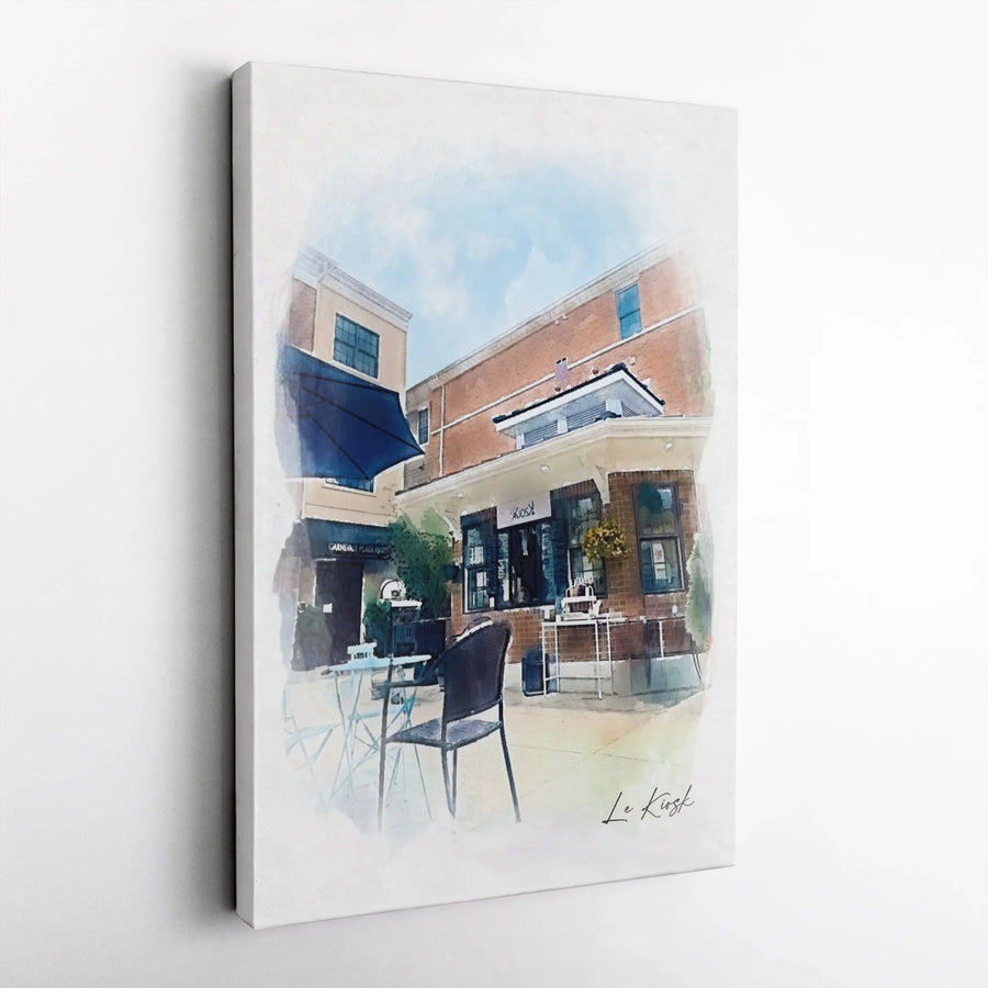 Cafe Street Scene Canvas | Watercolor French Bistro Art | Premium 1.25 Inch Gallery Wrap | Parisian Style Wall Decor For Home Office