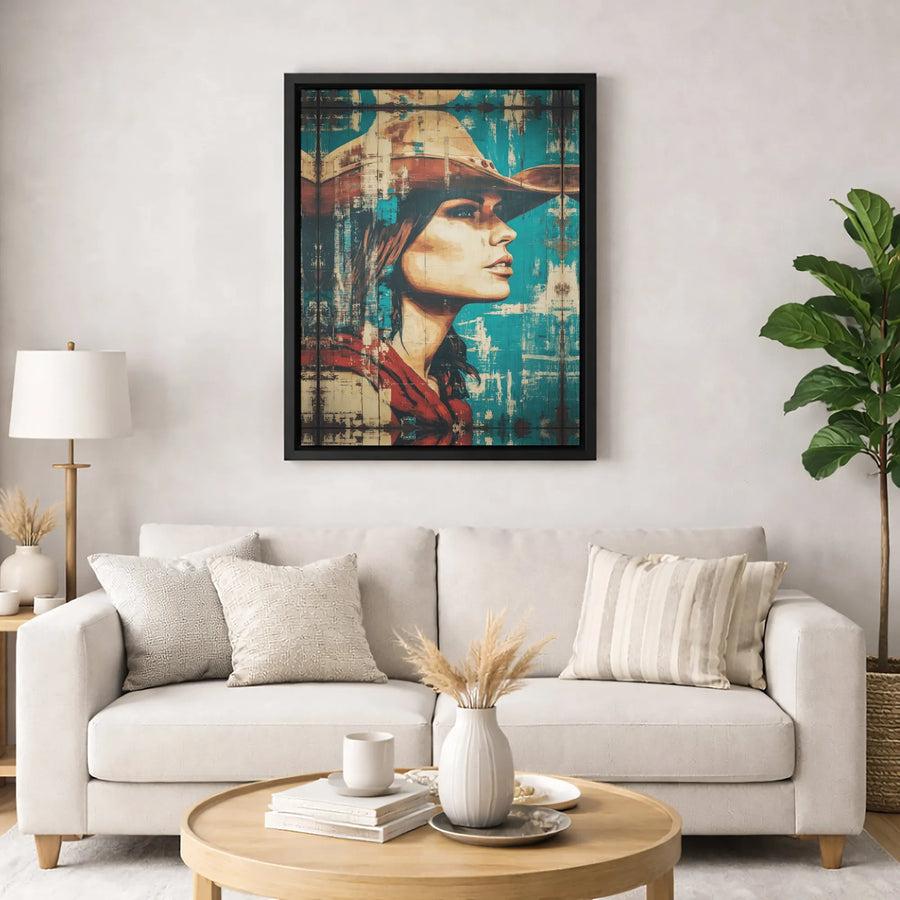 Cowgirl Wall Art Canvas | Rustic Western Portrait Design | Premium Fade-Resistant Gallery Print | Gift for Ranch Home Decor