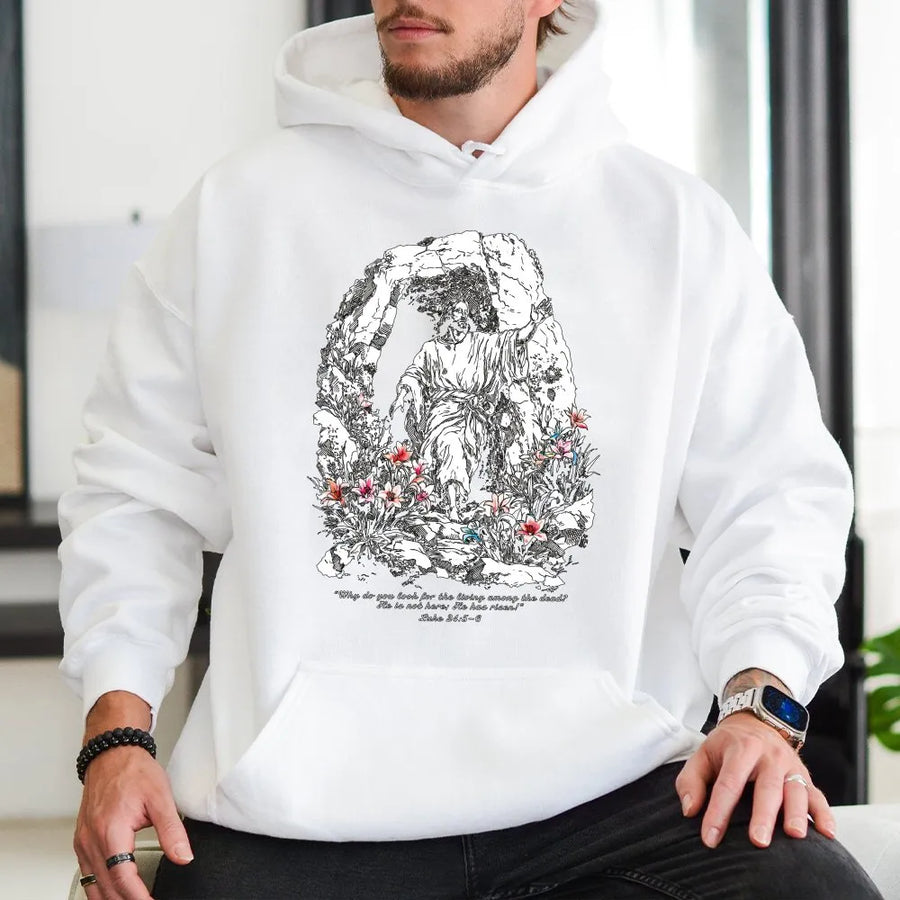Christian Resurrection Hoodie | Vintage Faith Graphic Design | Soft Cotton-Poly Blend | Inspirational Religious Apparel Gift for Believers