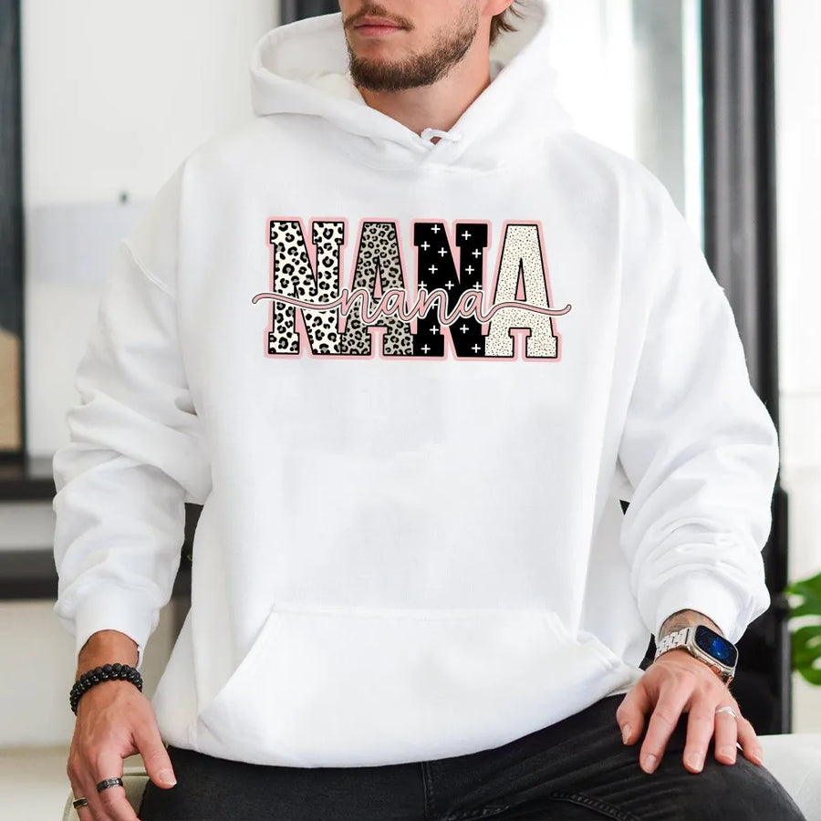 Nana Hoodie | Leopard Print Mixed Pattern Graphic | Premium Soft Cotton Tee | Mother's Day Gift for Grandma