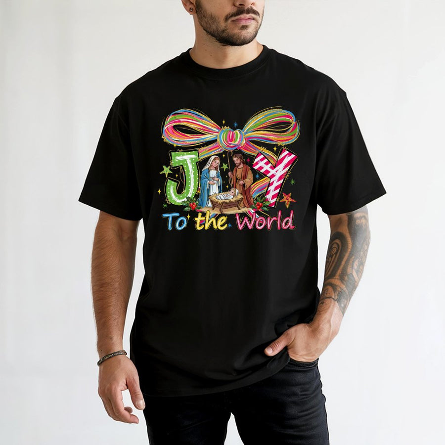Joy To The World T-Shirt | Nativity Scene Graphic Print | 100% Cotton Premium Tee | Christian Christmas Gift For Men & Women