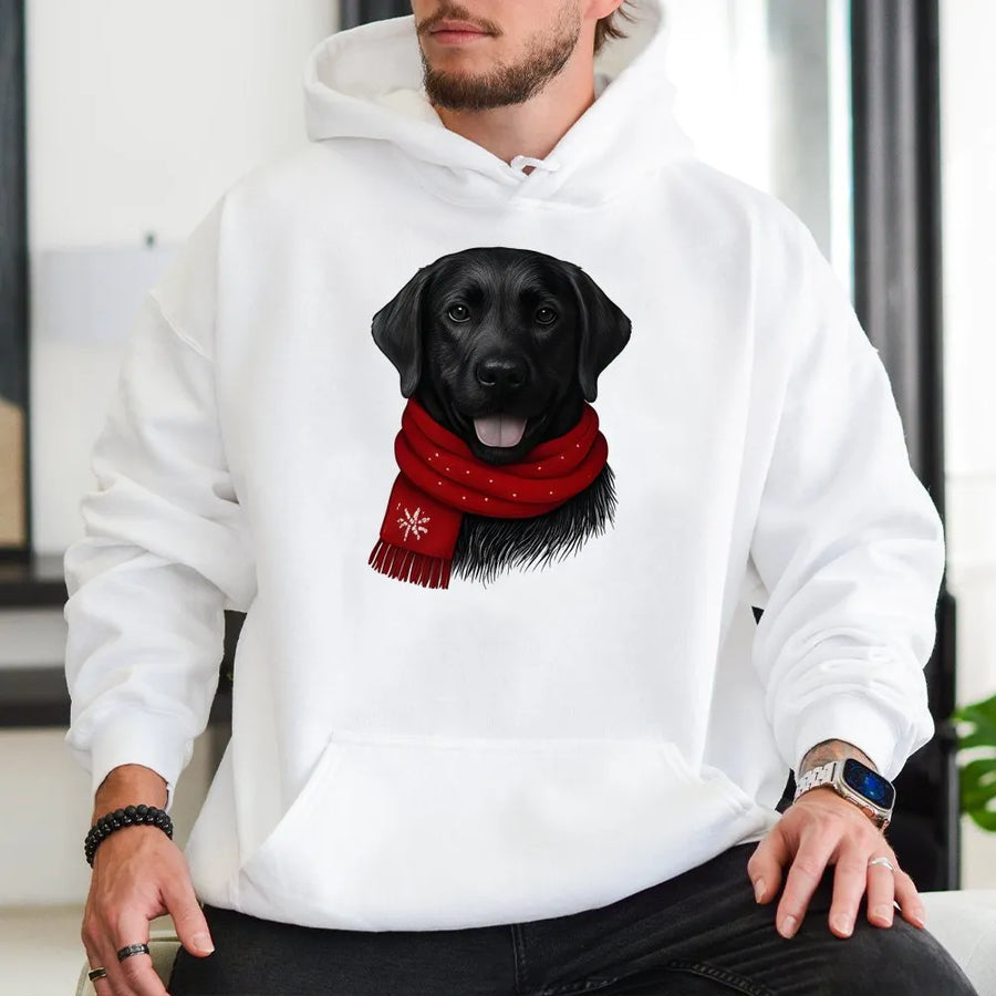 Black Labrador Hoodie | Cute Christmas Dog With Red Scarf Design | Premium Cotton Blend | Holiday Gift For Dog Lovers And Pet Owners