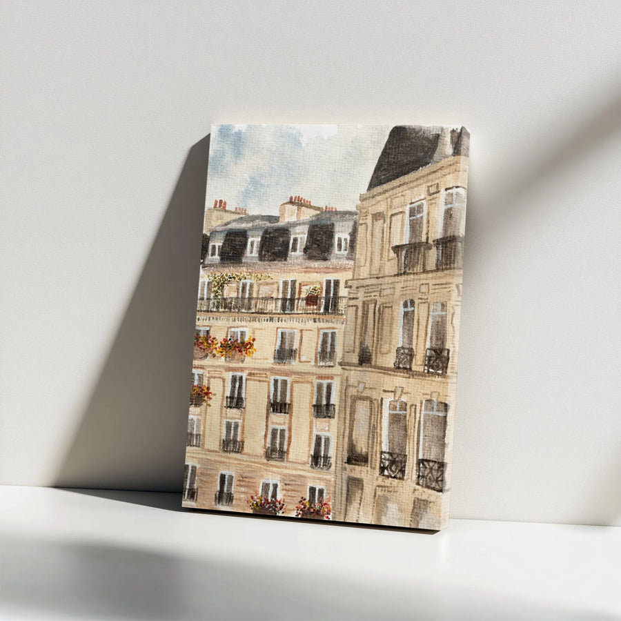 Parisian Building Canvas Print | Watercolor Paris Street Scene | Premium Gallery Quality Art | Gift for Traveler & French Home Decor