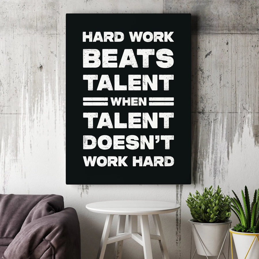 Hard Work Beats Talent Wall Art | Motivational Quote Canvas Print | Premium 1.25-Inch Gallery Wrap | Office Decor & Success Mindset Gift