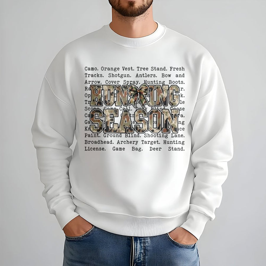 Hunting Season Sweatshirt | Camo Bow Graphic Print | Premium Cotton Blend | Gift for Hunter Outdoor Enthusiast