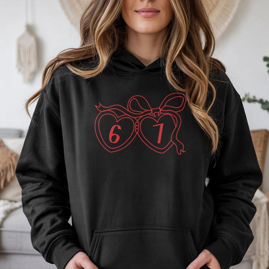 6 7 Heart Bow Hoodie | Cute Matching Couple Apparel | Premium Cotton Blend | Gift For Anniversary Or Valentines Day