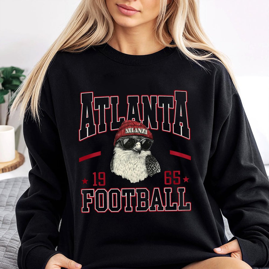 Atlanta Football 1965 With Falcon Wearing A Red Beanie And Sunglasses Sweatshirt