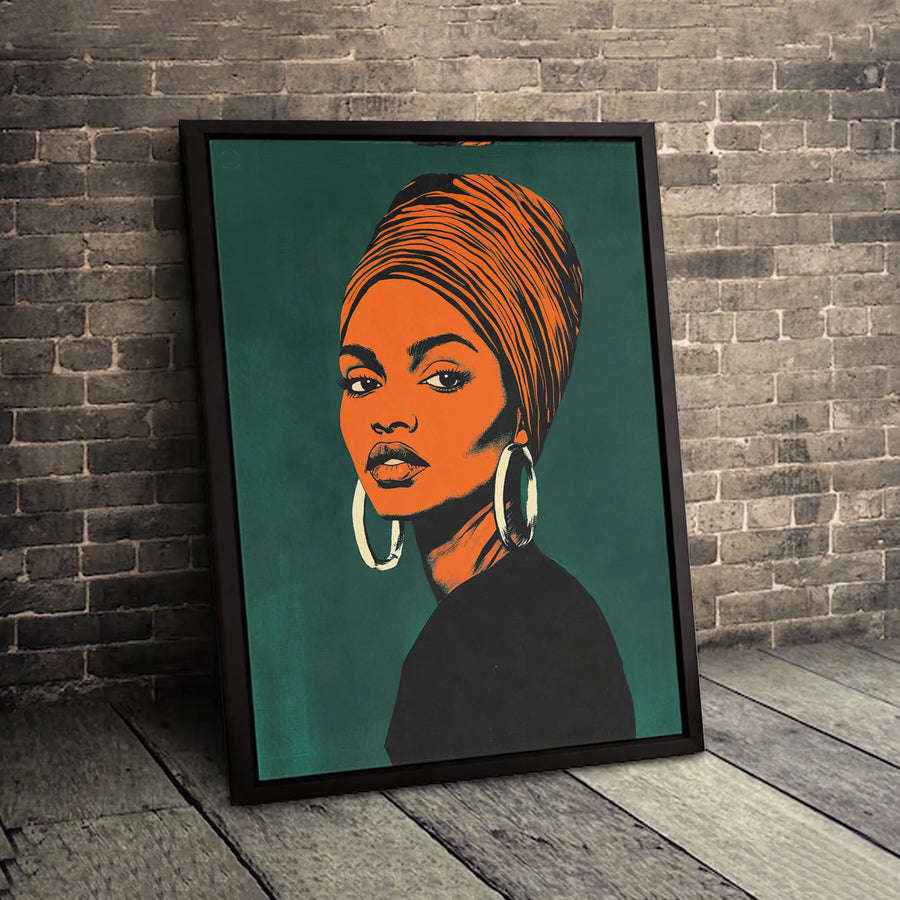 African American Woman Portrait Canvas | Modern Afrocentric Headwrap Art | Gallery-Quality Fade-Resistant Print | Elegant Home Office Decor Gift