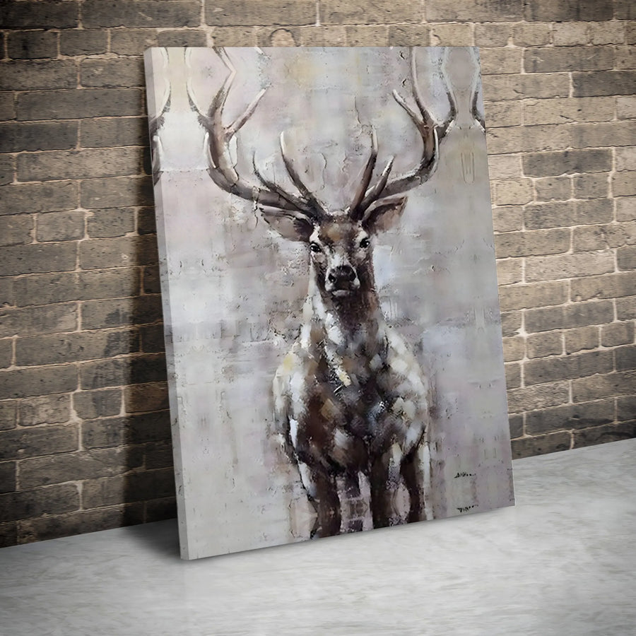 Rustic Deer Canvas Wall Art | Textured Stag Portrait Painting | Premium Gallery Wrapped Canvas | Cabin Decor Gift for Men