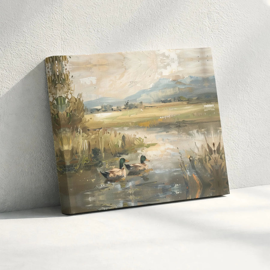 Mallard Duck Canvas Print | Impressionist Marshland Landscape | Gallery-Wrapped Premium Wall Art | Nature Lover Home Decor Gift