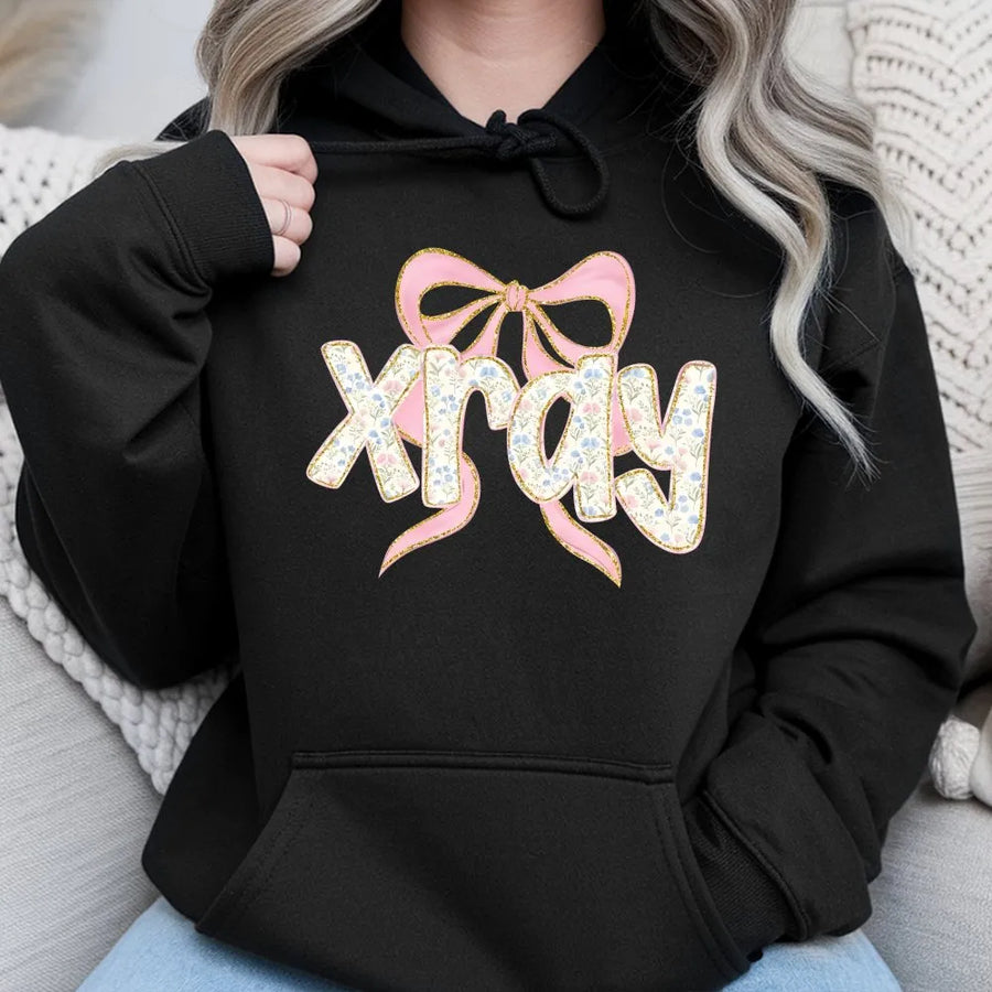 Coquette Xray Tech Hoodie | Floral Pink Bow Graphic | Soft Cotton Tee | Gift for Radiologic Technologist Grad