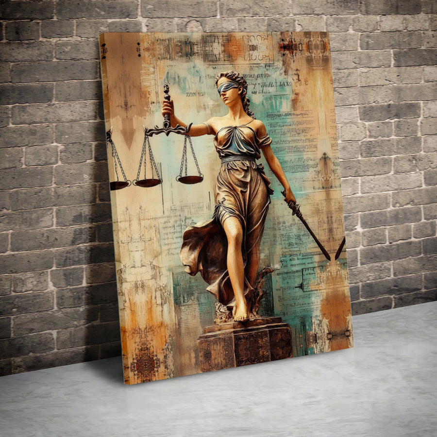 Lady Justice Canvas Wall Art | Distressed Legal Office Decor | 1.25 Inch Premium Gallery Wrap | Lawyer Attorney Graduation Gift