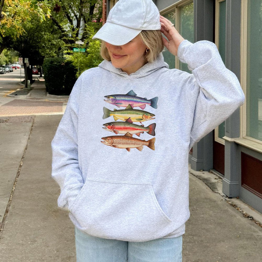 Fly Fishing Hoodie | Colorful Trout Species Graphic | Premium Cotton Blend | Nature Lover Gift for Anglers