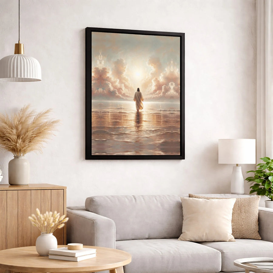 Jesus Walking On Water Canvas Print | Religious Sunrise Wall Art | 1.25 Inch Premium Gallery Wrap | Christian Home Decor Gift