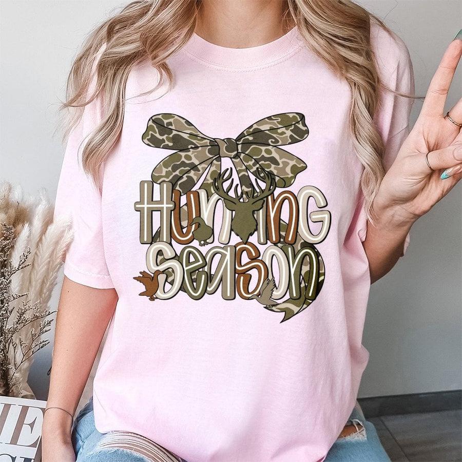 Hunting Season T-Shirt | Camo Bow And Deer Antler Graphic | Premium 100% Cotton | Gift For Outdoorsmen And Women