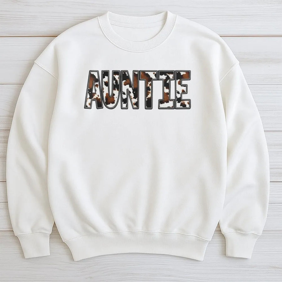 Cow Print Auntie Shirt | Western Cowhide Graphic Tee | Soft Breathable Cotton | Gift for New Aunt Pregnancy Announcement