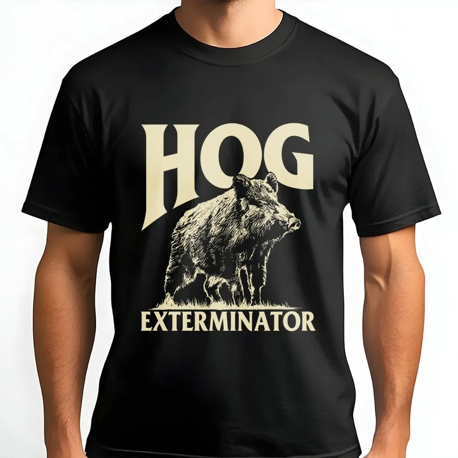Hog Exterminator T-Shirt | Vintage Wild Boar Graphic Tee | Premium Cotton | Funny Gift for Hunter