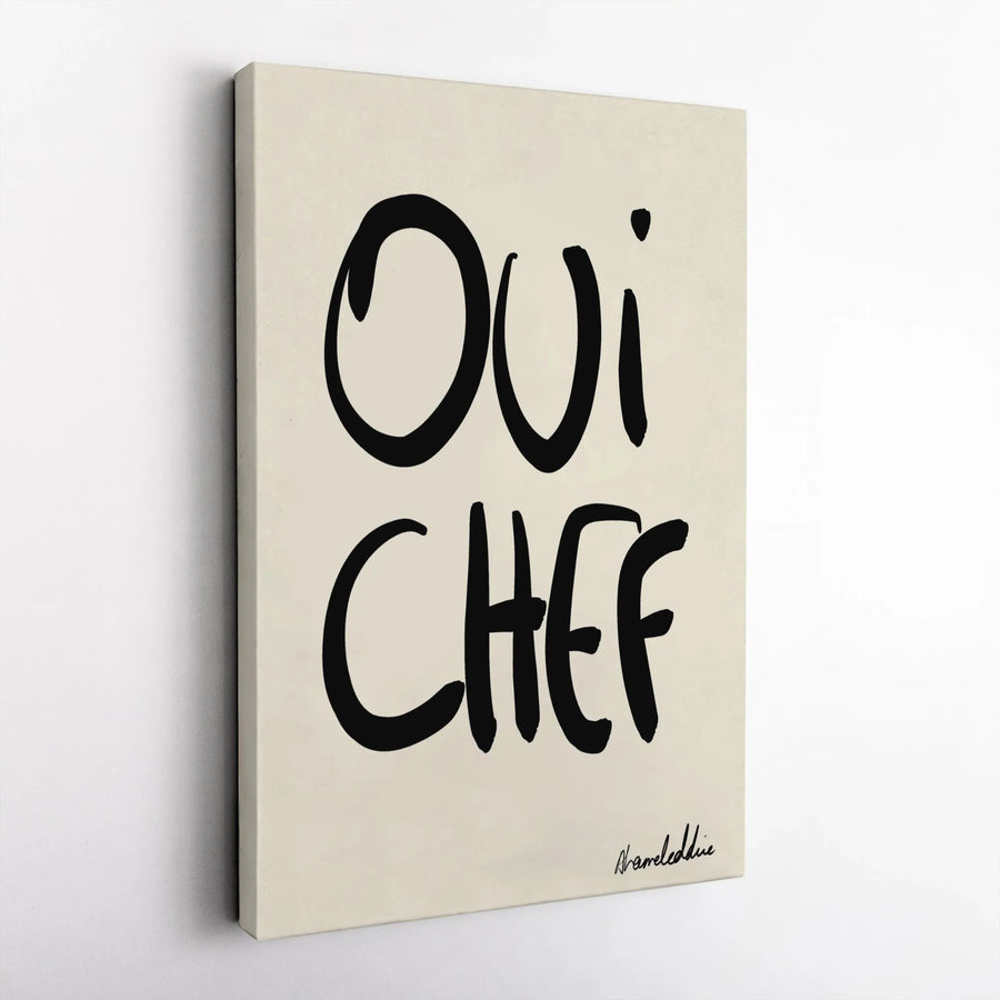 Oui Chef Canvas Wall Art | Minimalist Handwritten Kitchen Quote | Premium Gallery Wrapped Decor | Chef Gift for Home and Restaurant